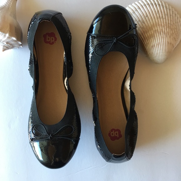 BP With Sequins Black Ballet Flats Bow Front SZ 8 - Picture 2 of 8